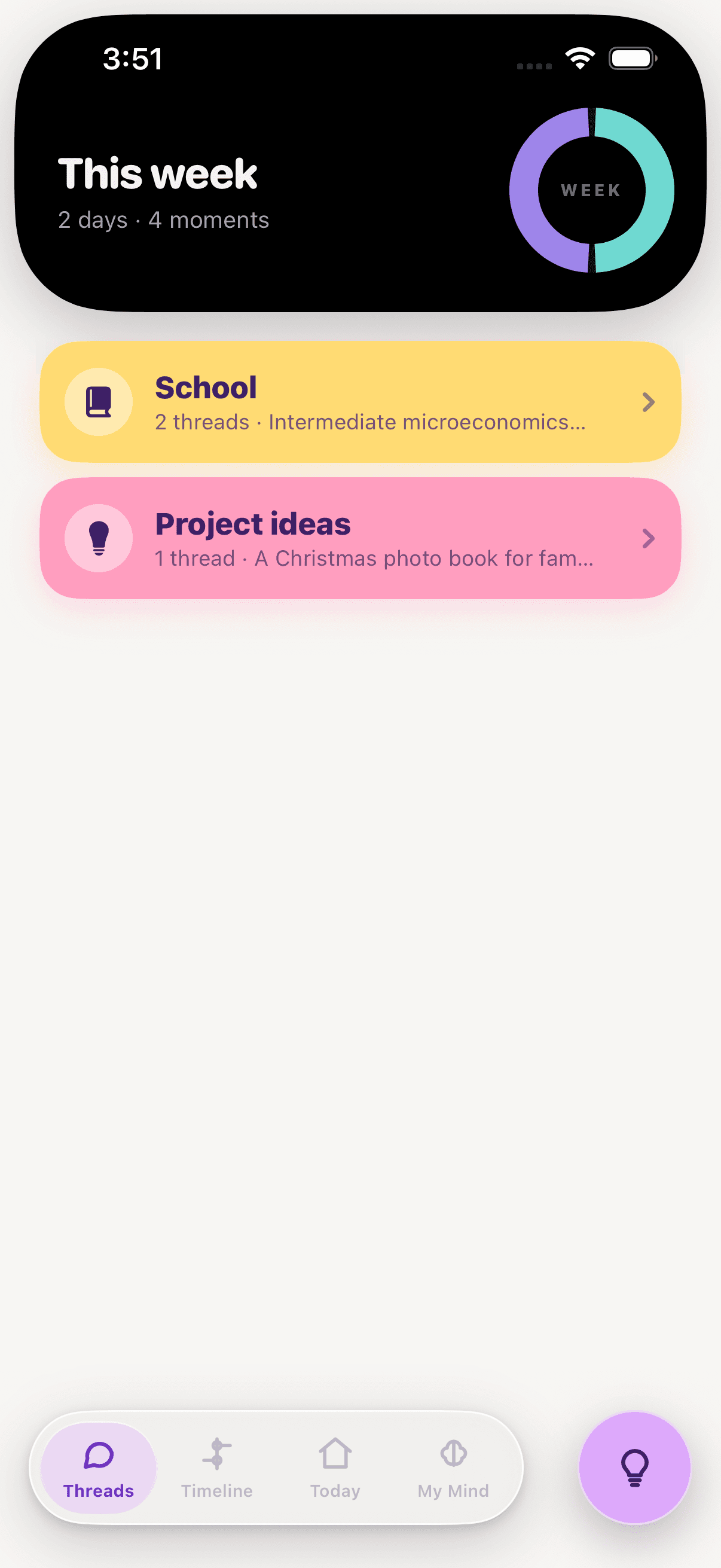 Sula on iPhone: Threads. Everything you talk about: a few topics, a thread for each subject.